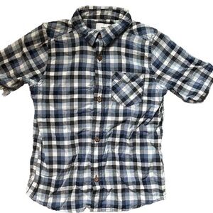 Sonoma Boys Size 7 - Dress Button Up - Blue Navy Plaid- Short Sleeved Shirt